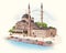 Eminonu new mosque cars corn bazaar turkey istanbul historical places ancient city tourist cartoon