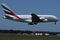 Emirates A380 plane takes off from Amsterdam Airport, AMS