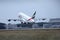 Emirates A380 plane takes off from Munich Airport, MUC Germany