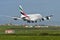 Emirates A380 super jumbo landing at Auckland International Airport