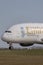 Emirates Airbus A380-861 airliner A6-EEF on a taxiway preparing for takeoff from Melbourne International Airport.