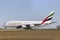 Emirates Airbus A380-861 airliner A6-EEF on a taxiway preparing for takeoff from Melbourne International Airport.