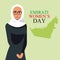 emirati women day poster with woman and map