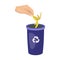 Emission of banana peel into the garbage can for waste. Rubbish and Ecology single icon in cartoon style vector symbol