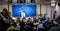 Emmanuel Macron, the French President, makes a speech during a press conference at a summit of the European Council.