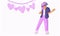 Emo girl dances and sings in headphones. Template for youth party. Young active woman in sunglasses. Minimalistic banner