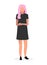 Emo girl flat vector illustration. Young woman with pink hair and tattooed cartoon character. Hipster lady wearing black dress