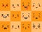 Emogi face square. Emotional characters experience yellow joyful hearts with love eyes astonished sobbing.