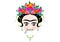 Emoji baby Frida Kahlo with crown and of colorful flowers, Zipper Mouth Face Emoji, vector isolated