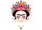 Emoji baby Frida Kahlo love with crown and of colorful flowers, isolated