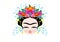 Emoji baby Frida Kahlo to cray with crown and of colorful flowers, baby girl cries, vector isolated