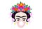 Emoji baby Frida Kahlo to cray with crown and of colorful flowers, baby girl with gum bubble, vector isolated