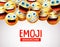 Emoji background vector template. Emoji background text with 3d realistic cute smiley emojis face.