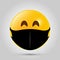 Emoji with black mouth mask. Yellow emoji icon on grey template. Vector illustration