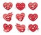 Emoji care smileys vector set. Emoticon valentines heart characters with inlove facial expressions and care hand gestures.