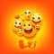 Emoji cartoon group smile character in 3d style on yellow background. Facial expression