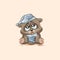 Emoji character cartoon sleepy Bear in nightcap with pillow sticker emoticon