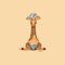 Emoji character cartoon sleepy Giraffe in nightcap with pillow