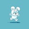 Emoji character cartoon White leveret jumping for joy, happy sticker emoticon