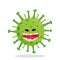 Emoji coronovirus covid-19 with an evil smile, angry. Green round with spikes. Isolated vector illustration