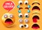 Emoji creator vector set design. Emoticon 3d character in dizzy facial expression with editable face elements like eyes and mouth.