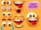 Emoji creator vector set design. Emoticon 3d character kit with editable funny, angry and sad face elements like eyes and mouth.