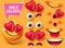 Emoji creator vector set design. Emoticon 3d in love and happy character with editable eyes, heart and mouth elements for cute.