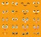Emoji cute cartoon character set, vector illustration. Comic emoticon with sad, happy, crazy face expressions.