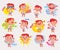Emoji with cute girl. Stickers for online communication