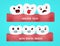 Emoji dental braces vector design. Emojis tooth with dental brace and crooked teeth character for clean and healthy oral health.