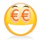 Emoji, emoticon - euro signs - greed concept