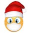 Emoji emoticon wearing medical mask and Santa Claus hat. Funny emoticon. Coronavirus outbreak protection concept. Merry Christmas.