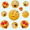 Emoji or emoticons pattern on a white background vector illustration. Texture with emoticons of sad, scared, frightened
