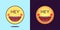 Emoji face icon with phrase Hey. Cheerful emoticon with text Hey. Set of cartoon faces, emotion icon for social media