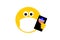 Emoji with face mask, phone and I Voted pin, coronavirus covid 19 pandemic during elections concept