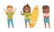 Emoji Girl and Boy Showing Shaka Sign and Raising Hands Vector Set