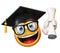 Emoji graduate student isolated on white background, emoticon wearing graduation cap holding diploma