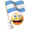 Emoji holding Argentinian flag, emoticon waving national flag of Argentina 3d rendering