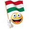 Emoji holding Hungarian flag, emoticon waving national flag of Hungary 3d rendering
