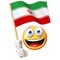 Emoji holding Iranian flag, emoticon waving national flag of Iran 3d rendering