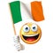 Emoji holding Irish flag, emoticon waving national flag of Ireland 3d rendering