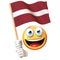 Emoji holding Latvian flag, emoticon waving national flag of Latvia 3d rendering