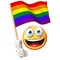 Emoji holding LGBT flag, emoticon waving rainbow color flag 3d rendering