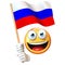 Emoji holding Russian flag, emoticon waving national flag of Russian Federation 3d rendering
