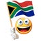 Emoji holding South African flag, emoticon waving national flag of South Africa 3d rendering