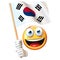 Emoji holding South Korean flag, emoticon waving national flag of South Korea 3d rendering