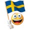 Emoji holding Swedish flag, emoticon waving national flag of Sweden 3d rendering