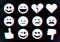 Emoji icons set with smiling face, thumbs up and heart with glitch style