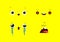 Emoji illustrations in different emotional states. Vector. Emotional face in kawaii style. Big eyes on a yellow fashionable backgr