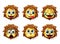 Emoji lion vector set. Lion animals emoji in happy and crazy facial expression.